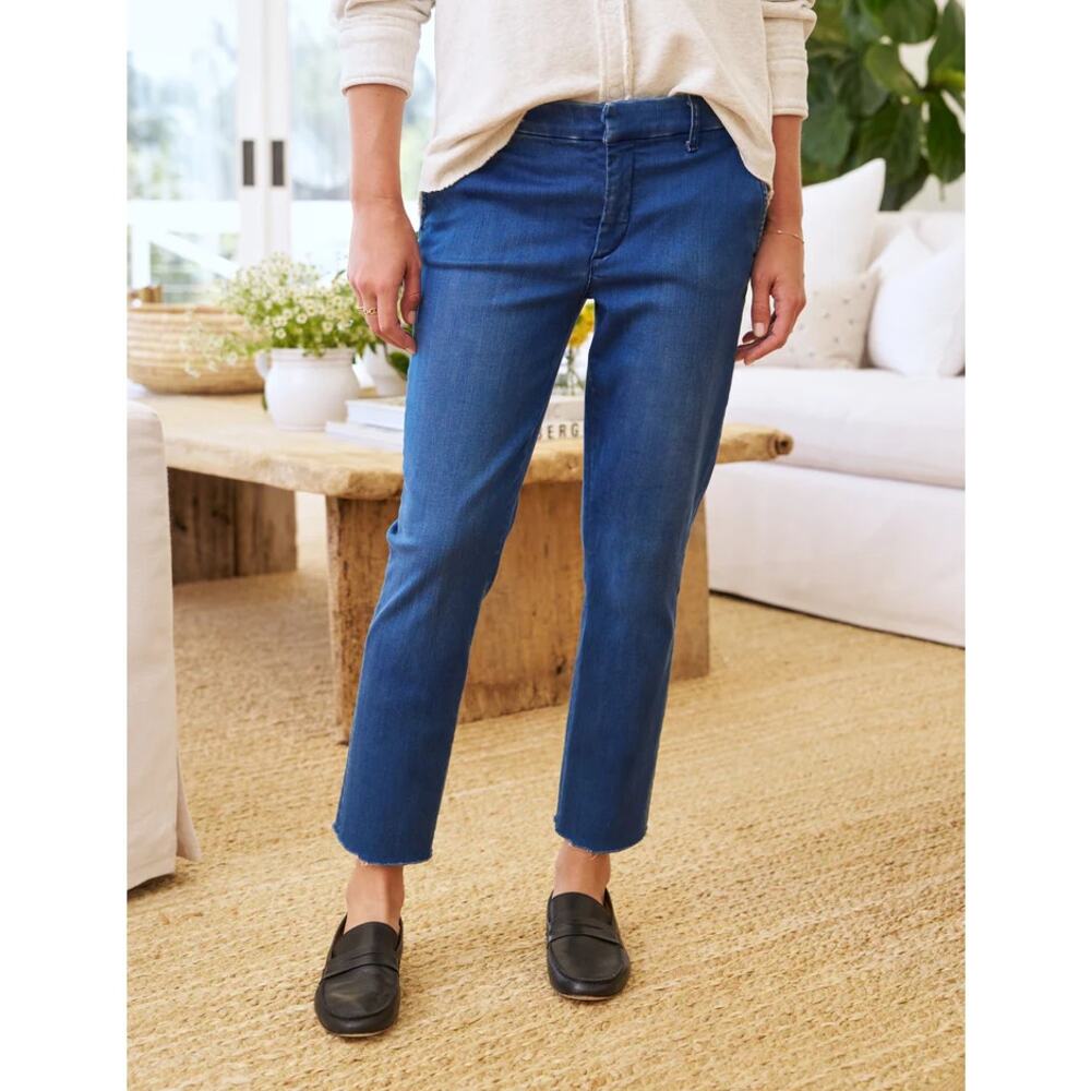 Frank & Eileen Wicklow Jean Ankle Straight Leg Raw Hem Denim Stretch Blue Size 6